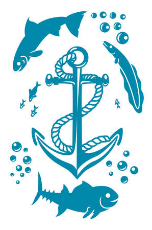 Set of blue icons for sea themeのイラスト素材