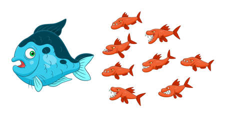 Small fishes attacks big fishのイラスト素材