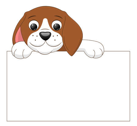 Cartoon cute puppy with bannerのイラスト素材