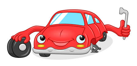 Cartoon car change wheelのイラスト素材