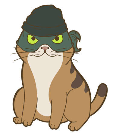 Cartoon cat in mask and knitted hatのイラスト素材