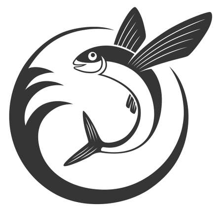 Flying fish icon in circle with waveのイラスト素材