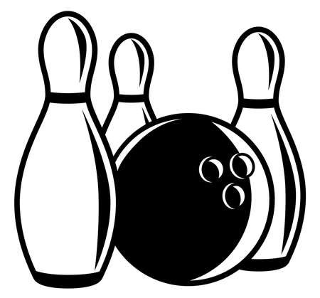 Monochrome bowling ball with pins aroundのイラスト素材