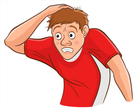 Cartoon funny scared guy grabs his headのイラスト素材