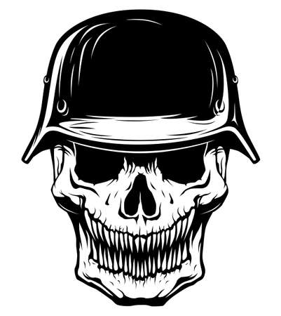 Black and white skull with military helmetのイラスト素材