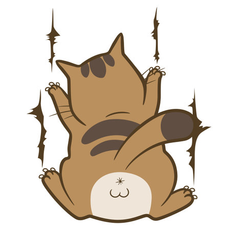 Cartoon cute cat scratching wall isolated on white backgroundのイラスト素材