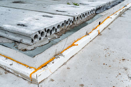 Foundation for building a house, stages of laying the first layer of Foundation for a building,...