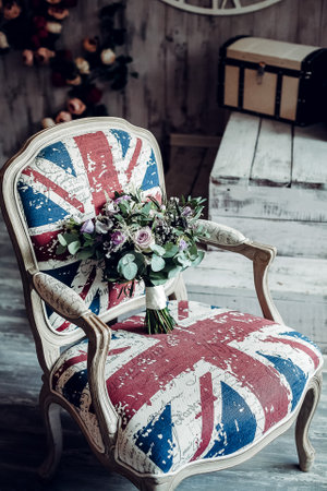 brides bouquet, wedding bouquet, bouquet of fresh flowers, stands on the table, flower arrangement in the shape of a ball, wedding Floristicsの写真素材