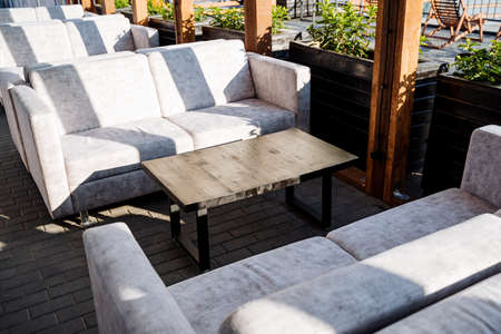 Open-plan establishment, outdoor cafe, open-air restaurant, European style, breakfast outside, soft...
