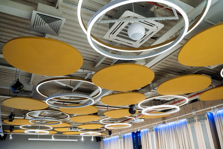 Lighting in the conference room, LED lamps on the ceiling, designer lighting. High quality photoの写真素材