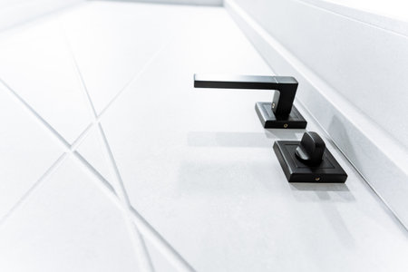 Black Metal Door Lock, Indoor Room Door Latch, Interior Door With Lock, Door Handle. High quality photoの写真素材