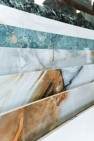 Colorful marble tiles arranged artistically to form an attractive visual composition. Keywords Hood, Wood, Automotive exterior, Tints, Windshield, Vehicle door, Bumper, Automotive window part, Glassの写真素材