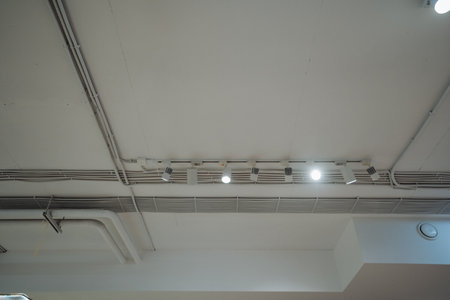 A ceiling that features lights creating a bright and inviting atmosphere. The diverse lighting...