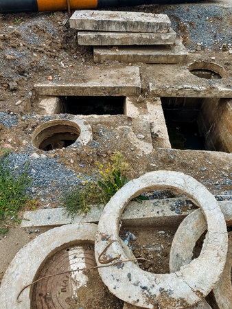 A substantial pile of dirt, arranged and crowned with concrete rings, has been skillfully...