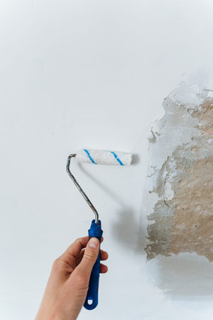 Carefully Overlapping Paint Creates Seamless Finish, Detail Shot Capturing Paint Application On...
