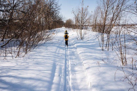 Runner In Winter. Determined Competitor Trains On Frostcovered Woodland Cross Country Route. Focused...