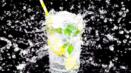 still life of lemonade with ice, mintの写真素材