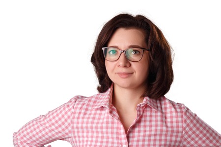 Portrait of a woman in glasses, isolated on white background