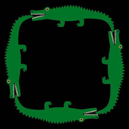 Background of the crocodile. Decorative pattern. Black field and green crocodiles. Vector illustrationのイラスト素材