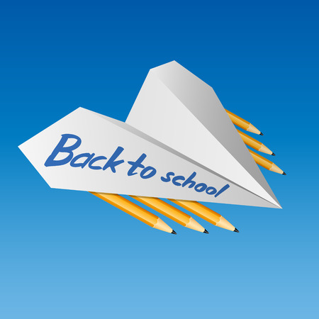 Paper airplane with pencils and the words Back to School.のイラスト素材