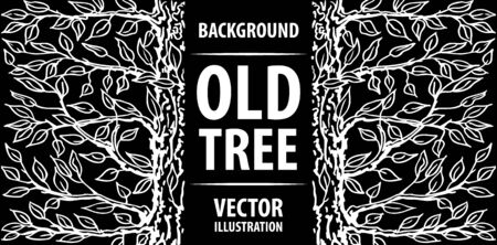 Background from an old tree. Black background and white letters. Vector illustration.のイラスト素材