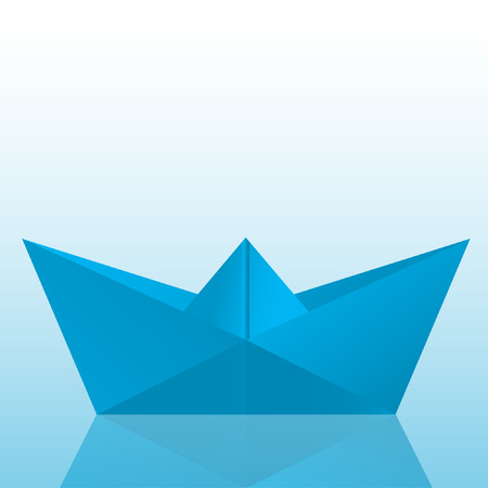 Paper boat. Vector illustration. Gentle cool range. Beautiful background in the style of minimalism.のイラスト素材