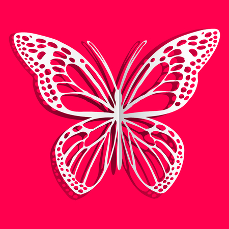Paper butterfly. Moth of the white paper. Pink background. Vector Image.のイラスト素材