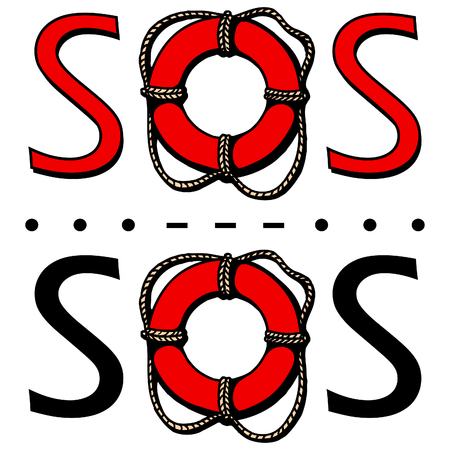 SOS. The international distress signal in telegraphy using Morse code. Vector illustrationのイラスト素材