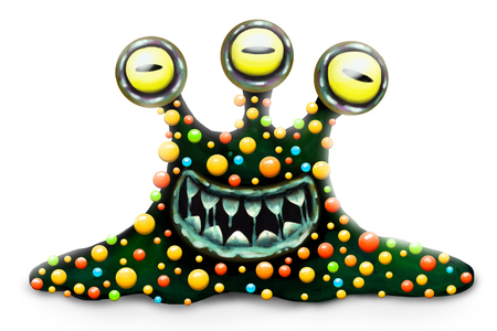 Funny and scary monster bacterium, cartoon childrens toy hero for Halloween, isolated on white background. Toothy, slobbering, many eyed character.の写真素材