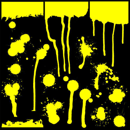 Set of yellow paint blots of various shapes. Vector illustrationのイラスト素材