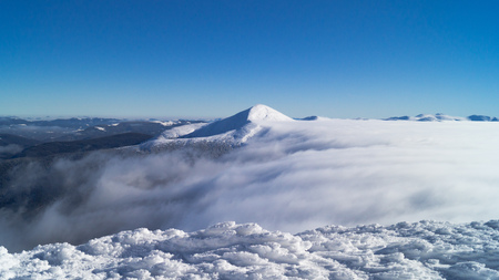 Winter adventures. Summit. Carpathians. Ukraine.の写真素材