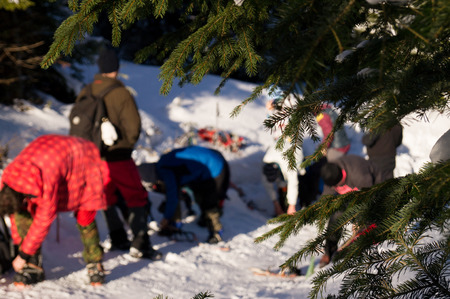 Winter adventures. Limbing training. Carpathians. Ukraine.の写真素材