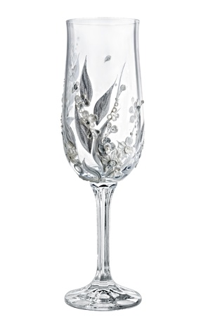 Empty wedding champagne glass isolated on white with path included の写真素材