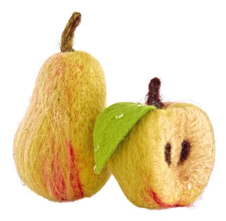Felting an apple and pearの写真素材