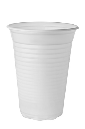 White plastic cup isolated on white background の写真素材