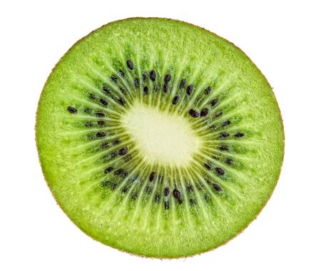 Beautiful slice of fresh juicy kiwi isolated on white background の写真素材