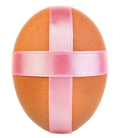 Orange Easter Egg tied with a ribbonの写真素材