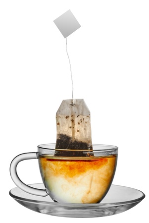 Cup of tea with teabag の写真素材