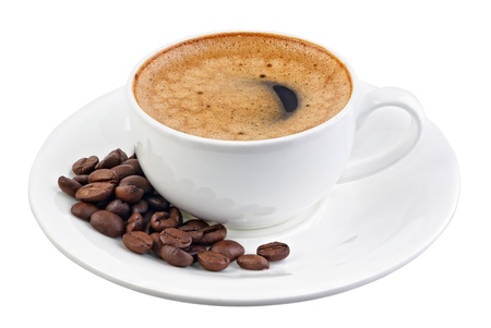 Cup of black coffee isolated on white の写真素材