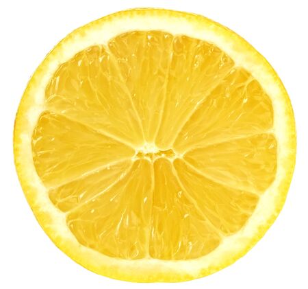 Slice of fresh lemon isolated on white background の写真素材