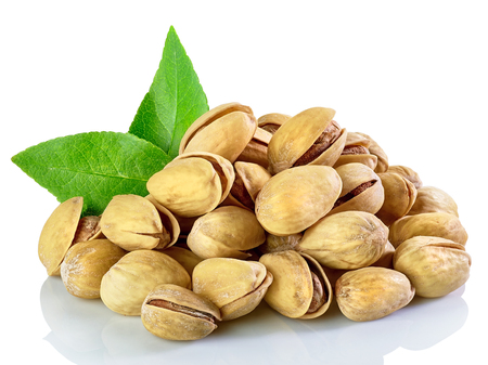 Pistachio nuts isolated on white backgroundの写真素材