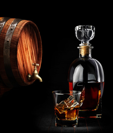 Cognac or brandy on a black backgroundの写真素材