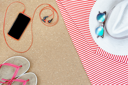 Items for the beach, the view from the topの写真素材