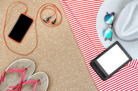 Items for the beach, the view from the topの写真素材