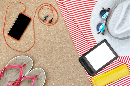 Items for the beach, the view from the topの写真素材