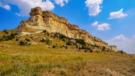 Rocky mountain in Crimea against the blue summer sky