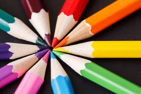 concept selection options with pencils on dark background top viewの写真素材