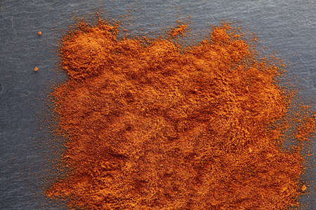 Texture background. Red chilli pepper powder. Top viewの写真素材