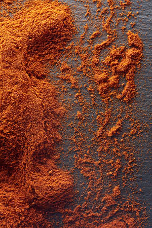 Texture background. Red chilli pepper powder. Top viewの写真素材