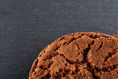 Chocolate chips cookies isolated on black background, macro, close-upの写真素材